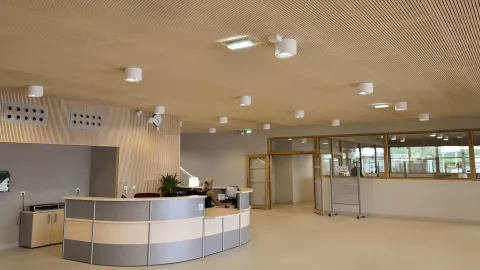 plafond acoustique dans un hall d'accueil